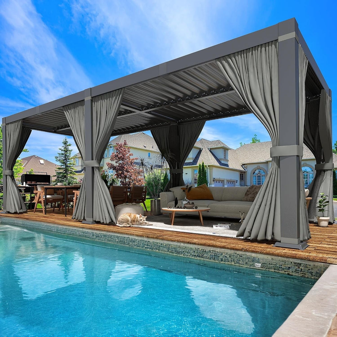 Mazonvintage Outdoor 10x20 FT Louvered Pergola, Aluminum Pergola with Adjustable Louvered Roof for Patio, Deck, Garden, Gray