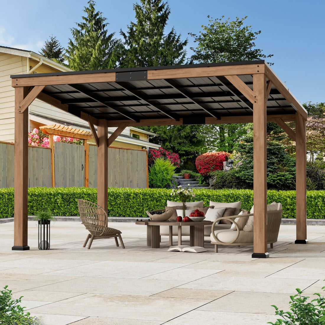 Modern Shade 10' x 12' Cedar Wood Hardtop Gazebo, Rot-Resistant Grill Shelter for Mazonvintage or Deck