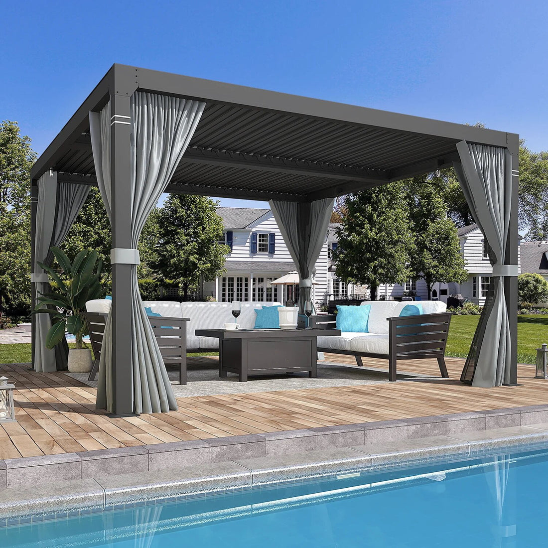 U-Mazonvintage Louvered Pergola 10x10, All Aluminum Pergola with Adjustable Rainproof Roof,Dark Grey