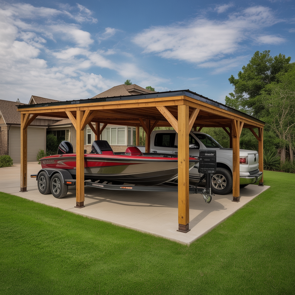 Wooden Carport Shelter – Outdoor Pavilion for Car, Truck, or Boat Protection