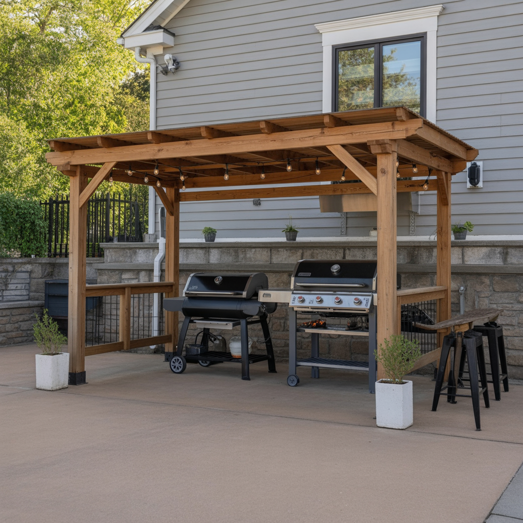 Wooden Pergola BBQ Shelter – Outdoor Grill Gazebo with Double Cooking Station