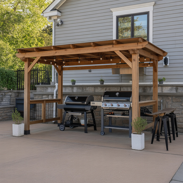 Wooden Pergola BBQ Shelter – Outdoor Grill Gazebo with Double Cooking Station