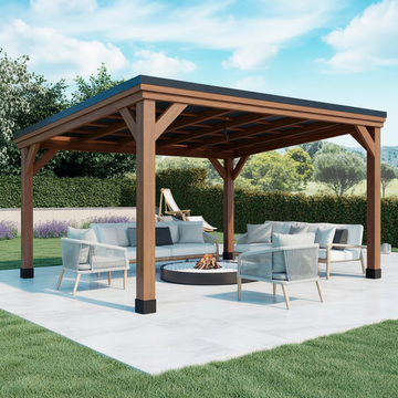 Modern Flat Roof Wooden Gazebo – Outdoor Patio Pergola for Backyard Lounge & Garden