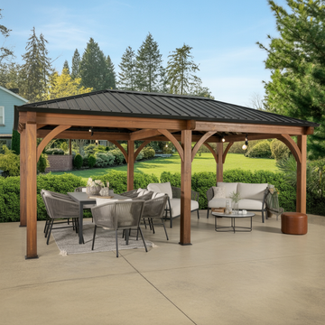 Extra Large Wooden Gazebo with Black Steel Roof – Outdoor Garden Pavilion for Patio & Backyard