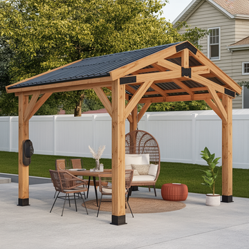 Wooden Backyard Gazebo – Modern Farmhouse Pavilion with Metal Roof for Patio & Garden