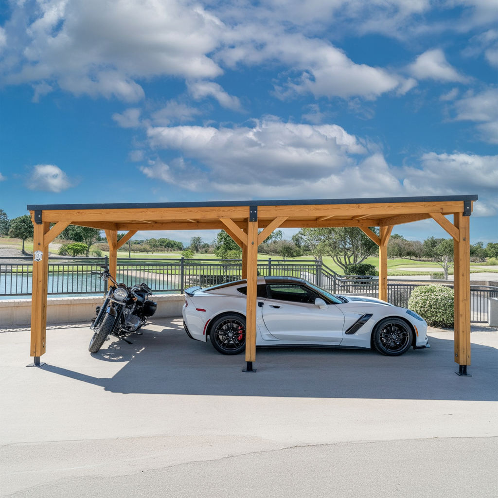 Wooden Carport Shelter – Outdoor Parking Canopy for Cars and Motorcycles
