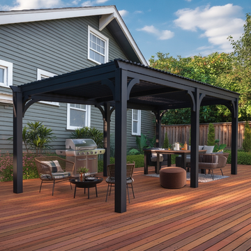 Modern Black Metal Pergola – Outdoor Gazebo Pavilion for Backyard, Patio, or Deck