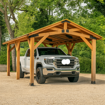 Heavy-Duty Wooden Carport – Rustic Outdoor Car Shelter for Trucks, SUVs & Cars