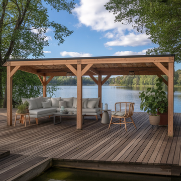 Large Wooden Pergola Gazebo – Outdoor Patio Pavilion for Garden, Deck, or Lakeside Retreat