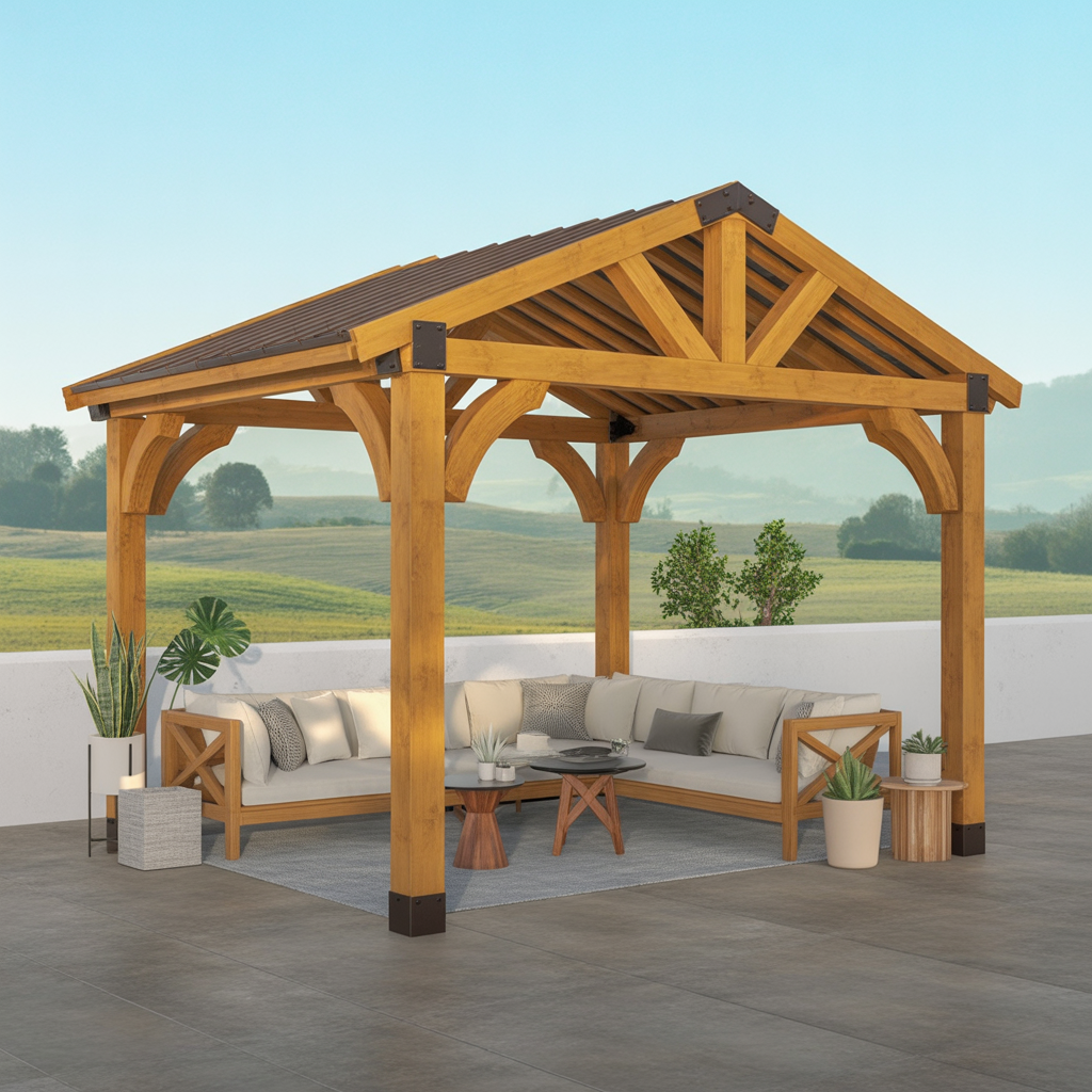 Wooden Outdoor Gazebo – Solid Wood Pavilion with Gable Roof, Patio & Garden Shelter