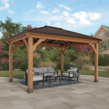 Wooden Outdoor Gazebo – Patio Pavilion with Metal Roof for Garden or Backyard