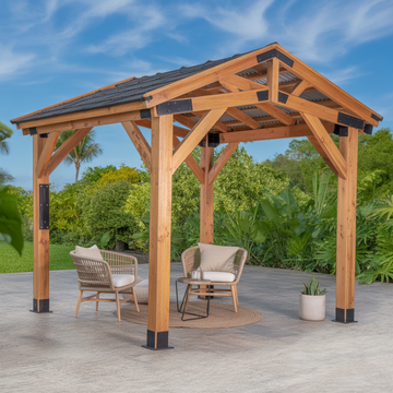 Wooden Outdoor Gazebo – Backyard Pergola Pavilion with Roof for Patio and Garden