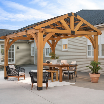 Wooden Patio Gazebo – Outdoor Dining Pavilion with Open Roof Design, Backyard Shelter