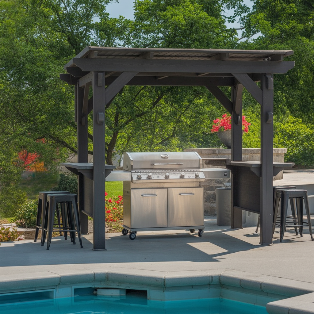 Modern Black BBQ Grill Gazebo – Outdoor Grill Shelter with Bar Counters