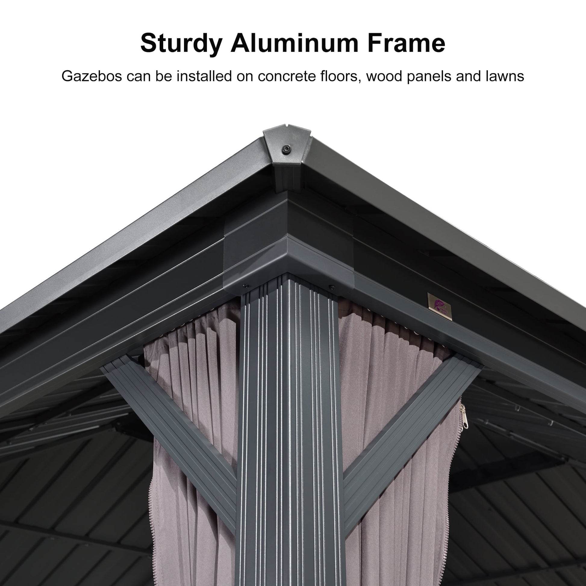 Mazonvintage 10' x 14' Permanent Mazonvintage Gazebo Aluminum Frame Gazebo with Galvanized Steel Double Roof, UV-Resistant for Mazonvintage Patio Lawn and Garden, Netting & Curtains included - Grey