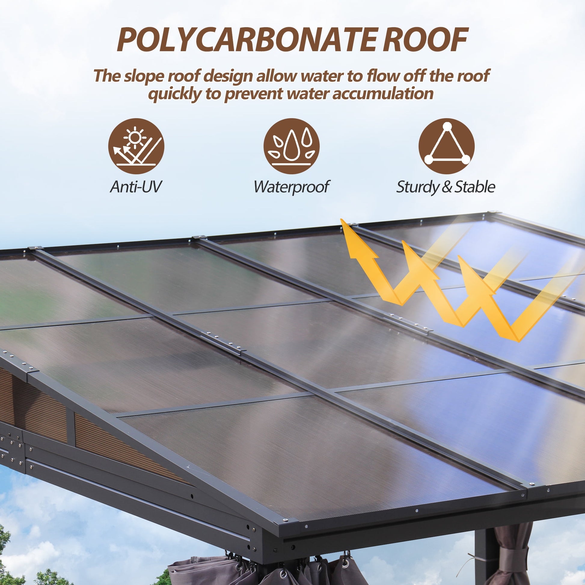 10'x 10' Wall Mounted Gazebo, Lean to Gazebo with Aluminum Frame, Polycarbonate Hardtop Gazebos Pergola with Sloping Roof for Outdoor, Mazonvintage, Patio