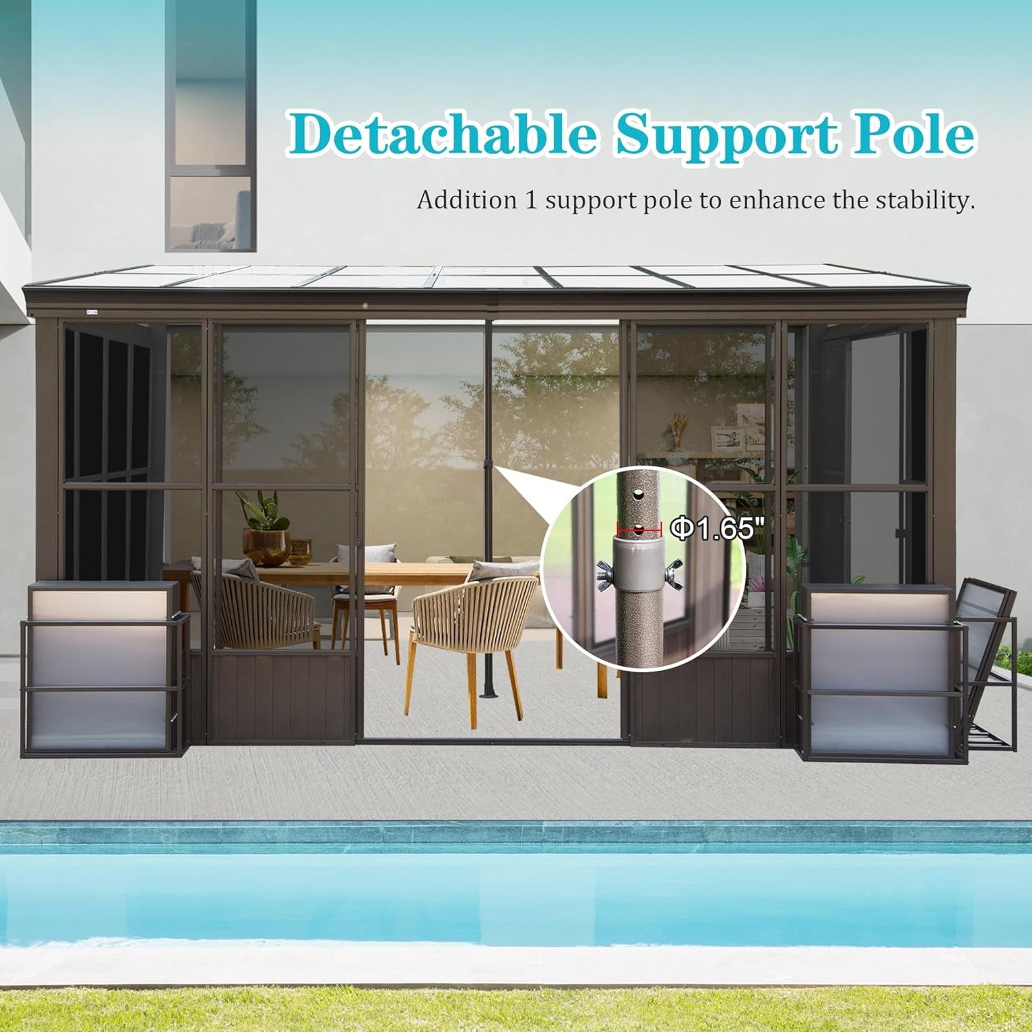 Mazonvintage Sunroom 10x12FT Wall Mounted Gazebo with Detachable Roof and Lockable Sliding Doors for Garden Patio DeckAluminum Lean to Gazebo Sun Room