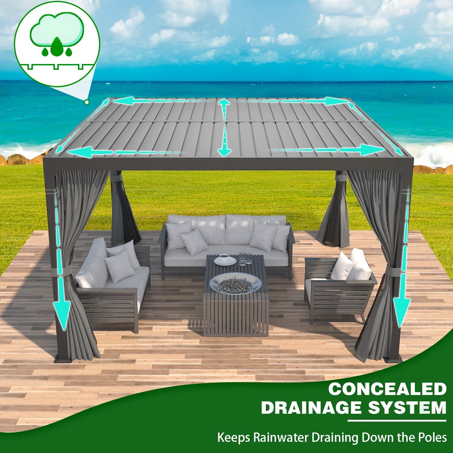 U-Mazonvintage Louvered Pergola 10x10, All Aluminum Pergola with Adjustable Rainproof Roof,Dark Grey