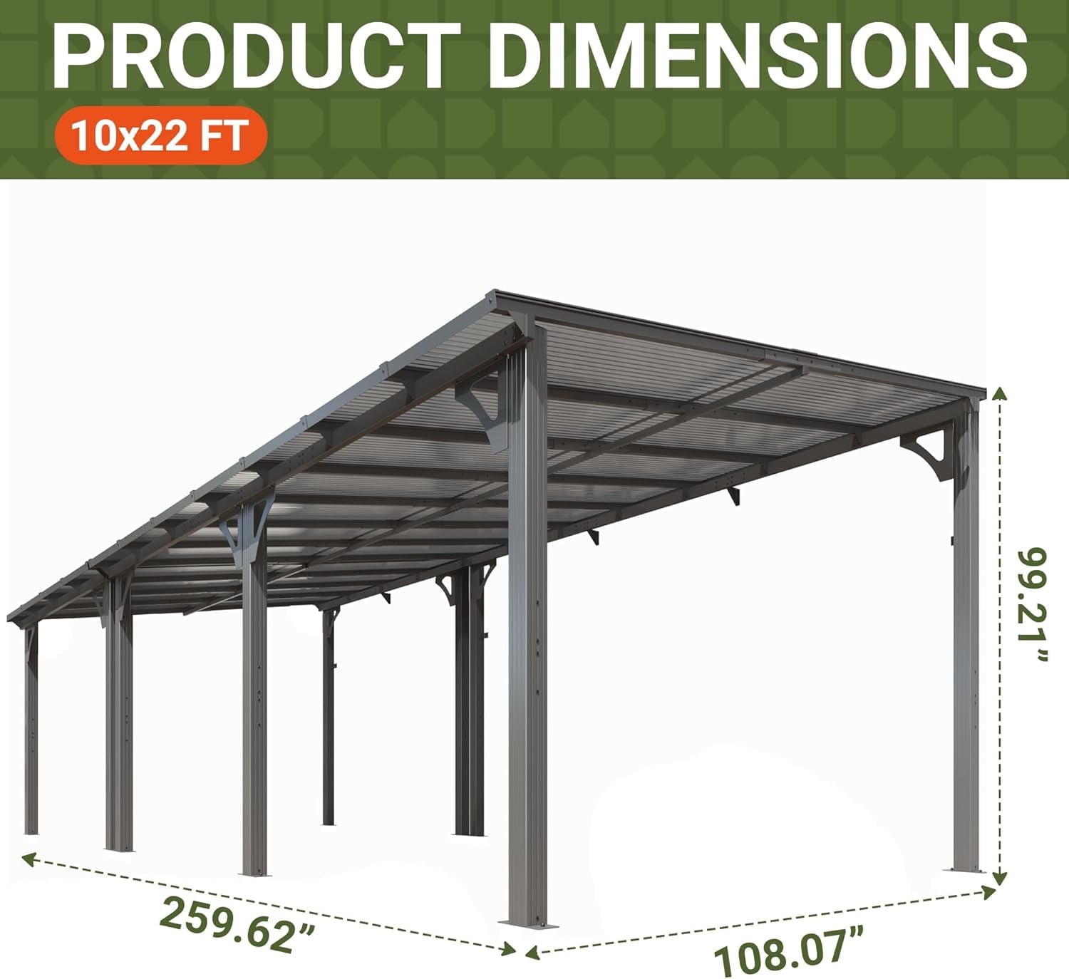 Mazonvintage 10'x22' Outdoor Splicable Gazebo, Mazonvintage Wall Mounted Gazebo & Pergola with Aluminum Frame and Sloping Roof, for Backyard, Deck, Patio-Gray