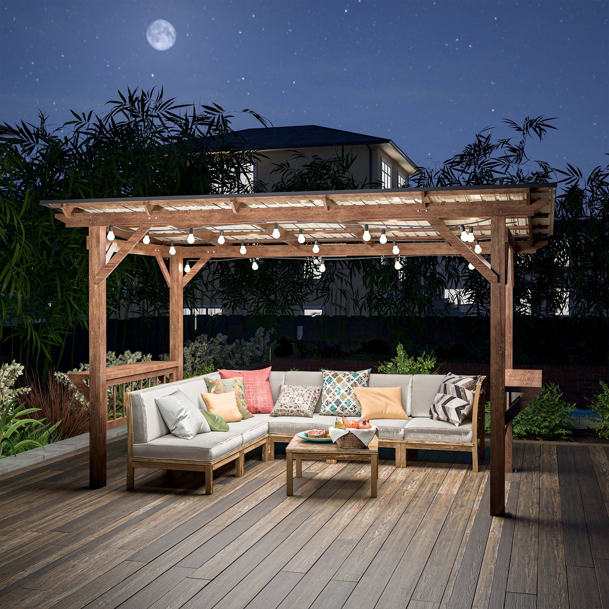 13' x 6.5' Wooden Grill Gazebo with Metal Roof, Bulbs & Bar Counters - Weather-Resistant BBQ Shelter