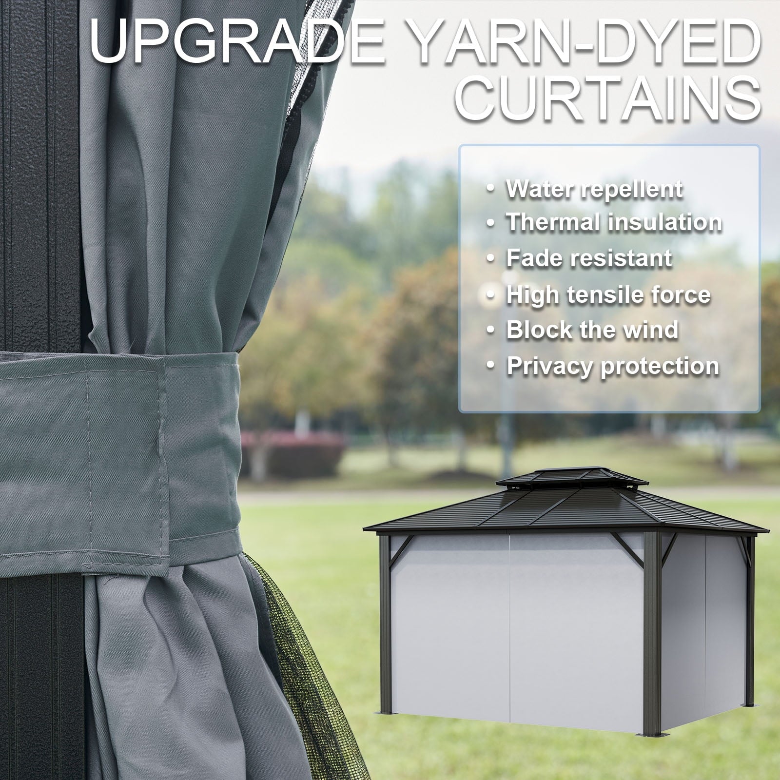 Mazonvintage 12' x 10' Double Roof Hardtop Gazebo, Aluminum Frame with Netting & Curtains