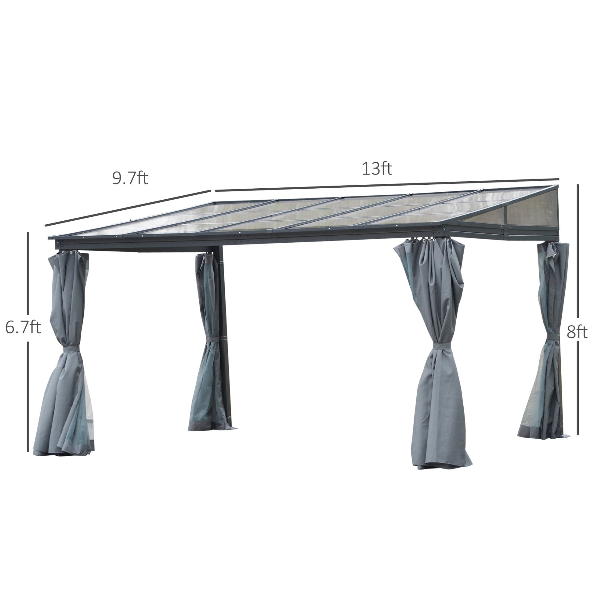Mazonvintage 10' x 13' Outdoor Patio Gazebo with Sloping Polycarbonate Roof, Durable Aluminum Frame, & Netting Curtain