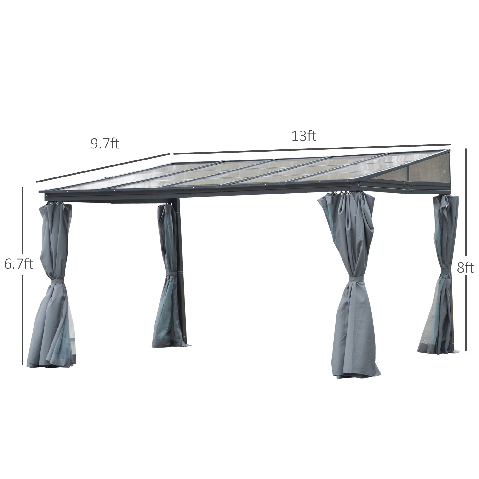 Mazonvintage 10' x 13' Outdoor Patio Gazebo with Sloping Polycarbonate Roof, Durable Aluminum Frame, & Netting Curtain