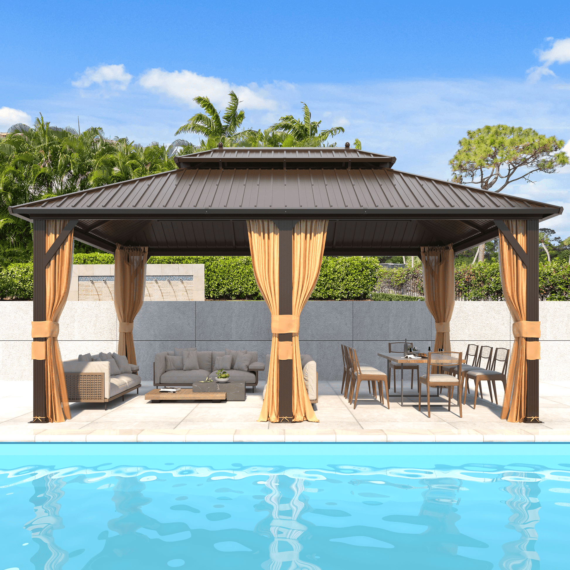 Mazonvintage 12' x 20' Mazonvintage Gazebo Aluminum Frame Gazebo with Galvanized Steel Double Roof