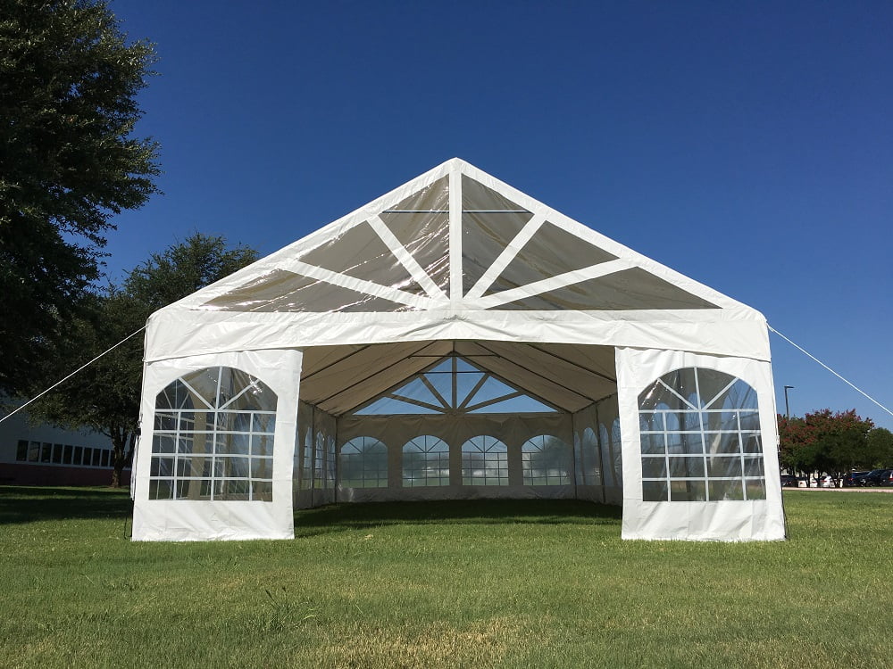 Mazonvintage Canopies 40'x20' PVC Marquee Fire Retardant Party Tent Wedding Canopy Gazebo with Steel Frame, Removable Side Window Walls and Clear End Panels - White