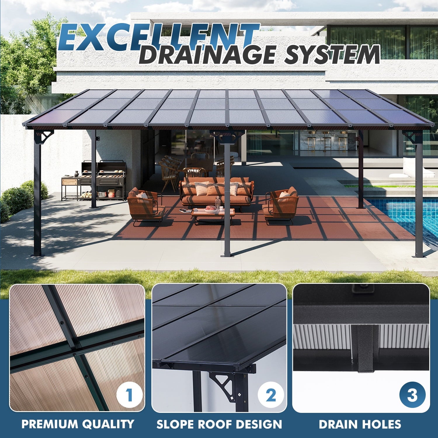 Mazonvintage 12'x20' Gazebo for Patio, Gazebo Pergola with Sloped Roof, Large Wall-Mounted Heavy Duty Awnings, for Patio, Deck and Mazonvintage