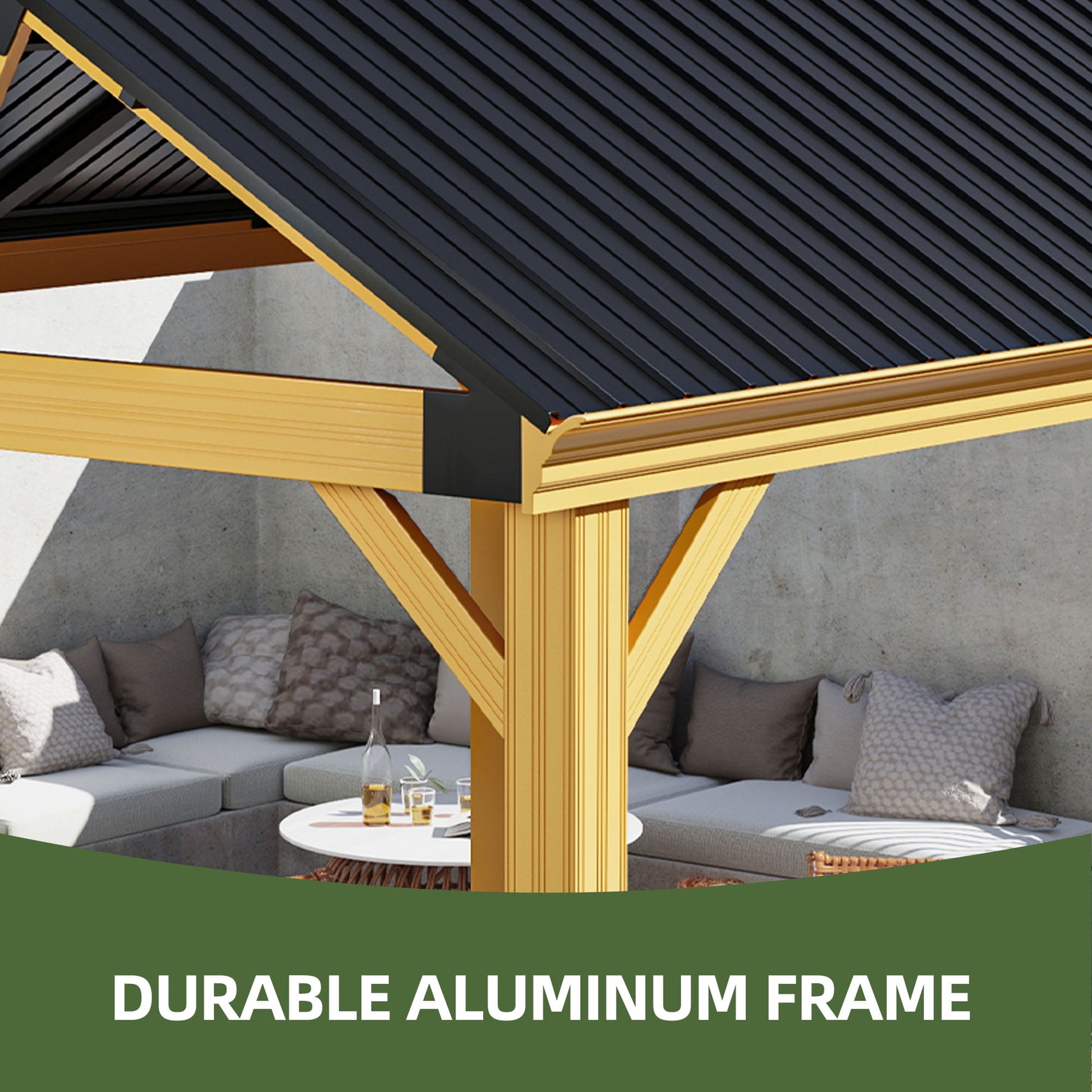 Mazonvintage 11' x13.8' Outdoor Gazebo, Hardtop Gazebo with Galvanized Steel Top Pavilion Gable Roof, for Patio, Garden, Balcony