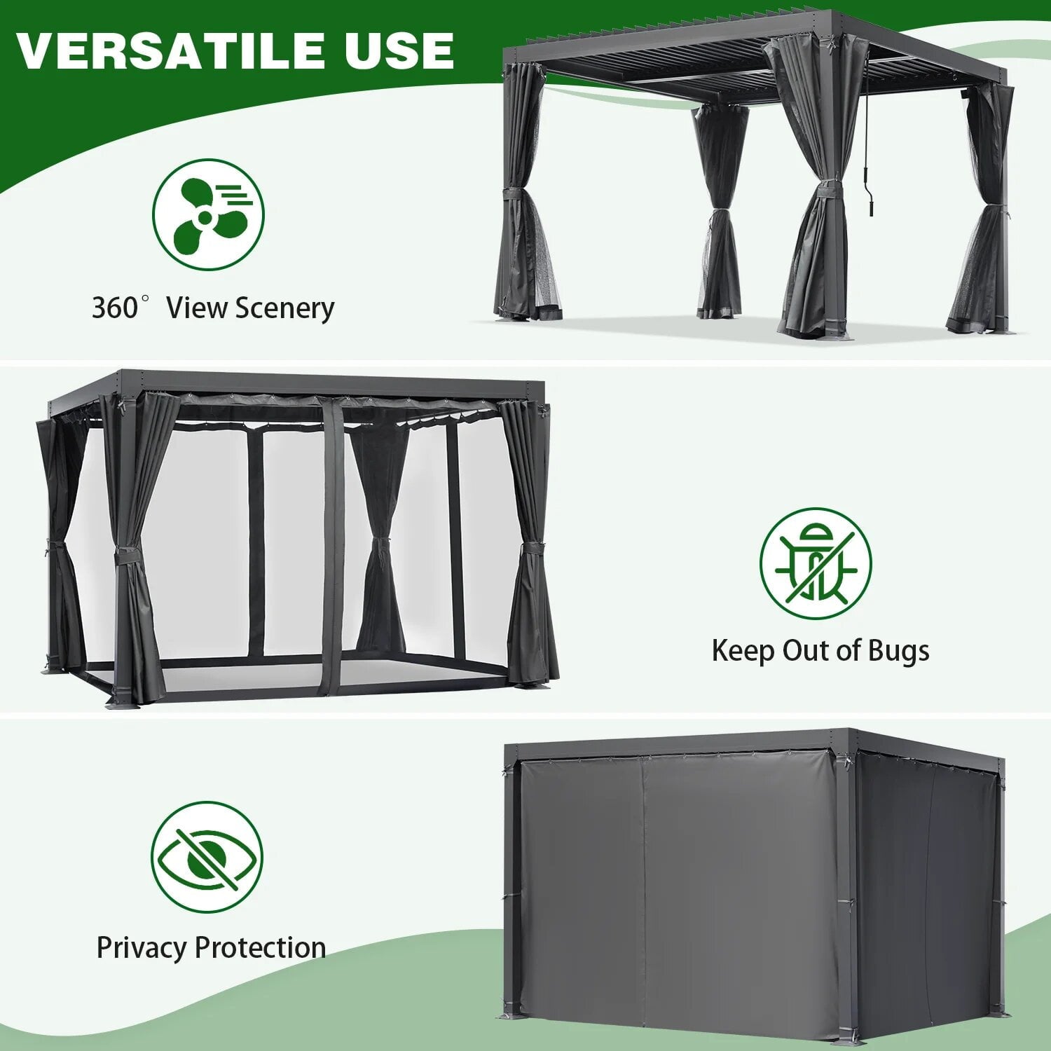 U-Mazonvintage Louvered Pergola 10x10, All Aluminum Pergola with Adjustable Rainproof Roof,Dark Grey