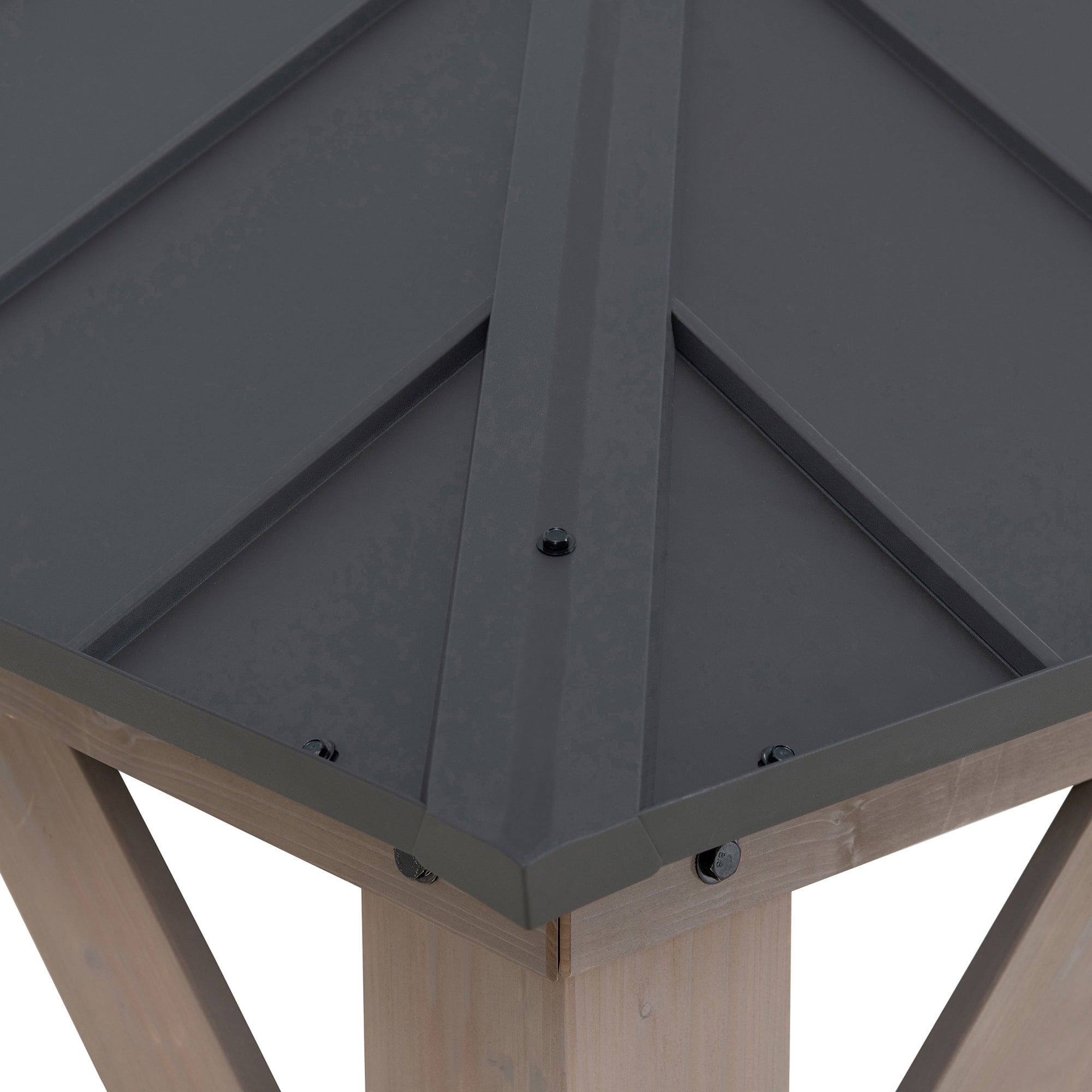 Mazonvintage Hardtop Gazebo 13 x 15 ft. Standard Cedar Framed Wood Gazebo, Outdoor Patio Gazebo with Dark Brown Steel and Polycarbonate Hip Roof and Ceiling Hook, Dark Brown Roof + Dark Wood Frame