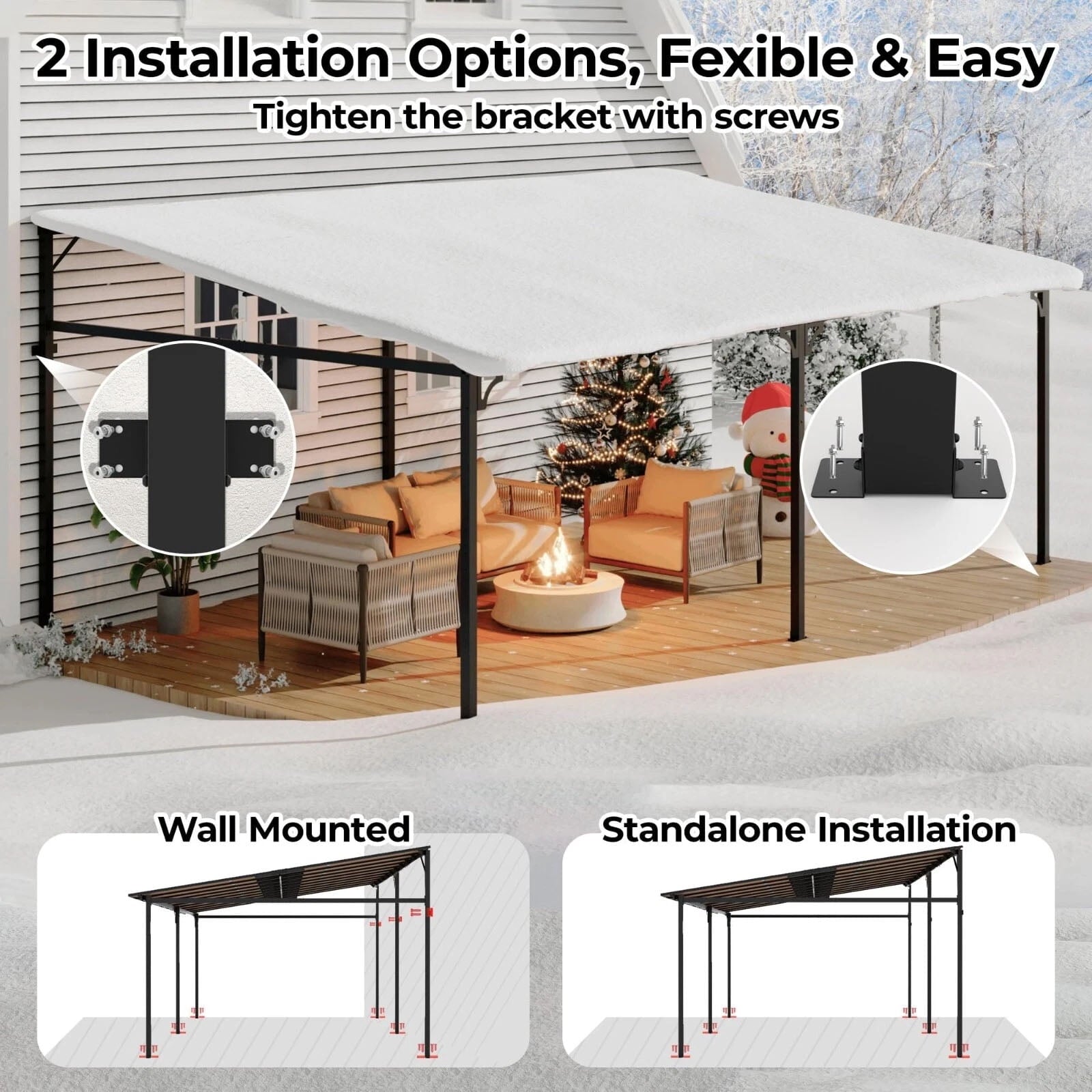 Mazonvintage 12'x20' Outdoor Wall Mounted Gazebo, Hardtop Pergola, Metal Awnings for Patio Mazonvintage Deck