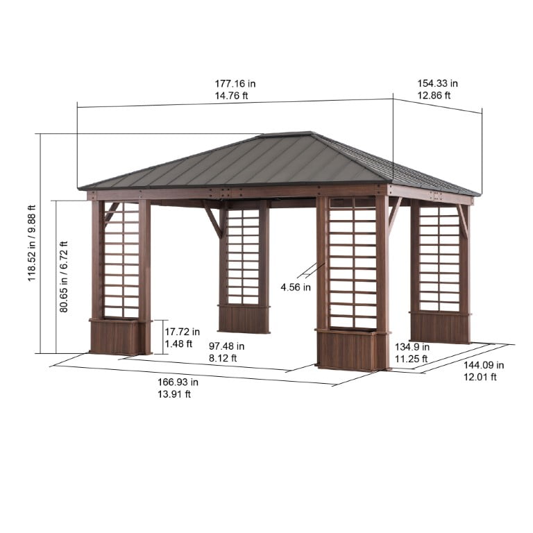 Mazonvintage 13.3 ft. x 14.8 ft. Wilmington Hardtop Gazebo with Galvanized Steel Roof and Frame, Featuring Four Built-in Planters