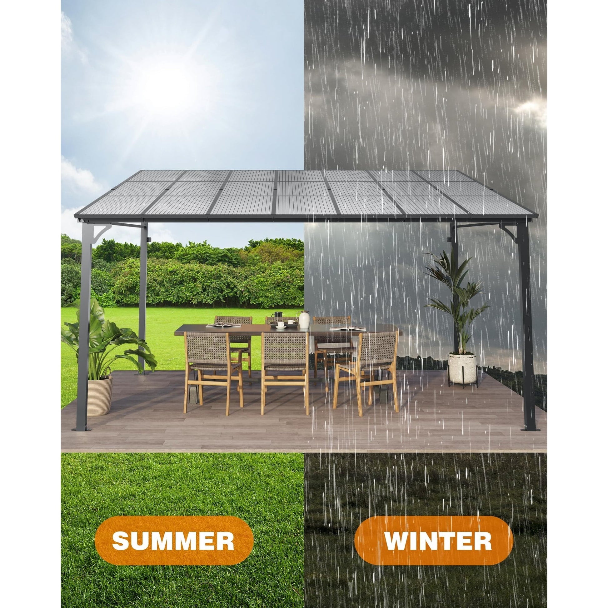 Mazonvintage 12'x 20',12'x 14' Lean to Gazebo Dark Brown_12'*20' - Dark Brown_12'*20'