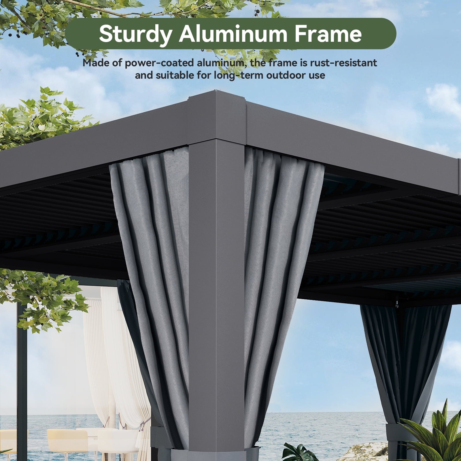 Mazonvintage Louvered Pergola 12' x 16' Outdoor Aluminum Pergola with Adjustable Top for Decks, Gardens and Backyards, Gray