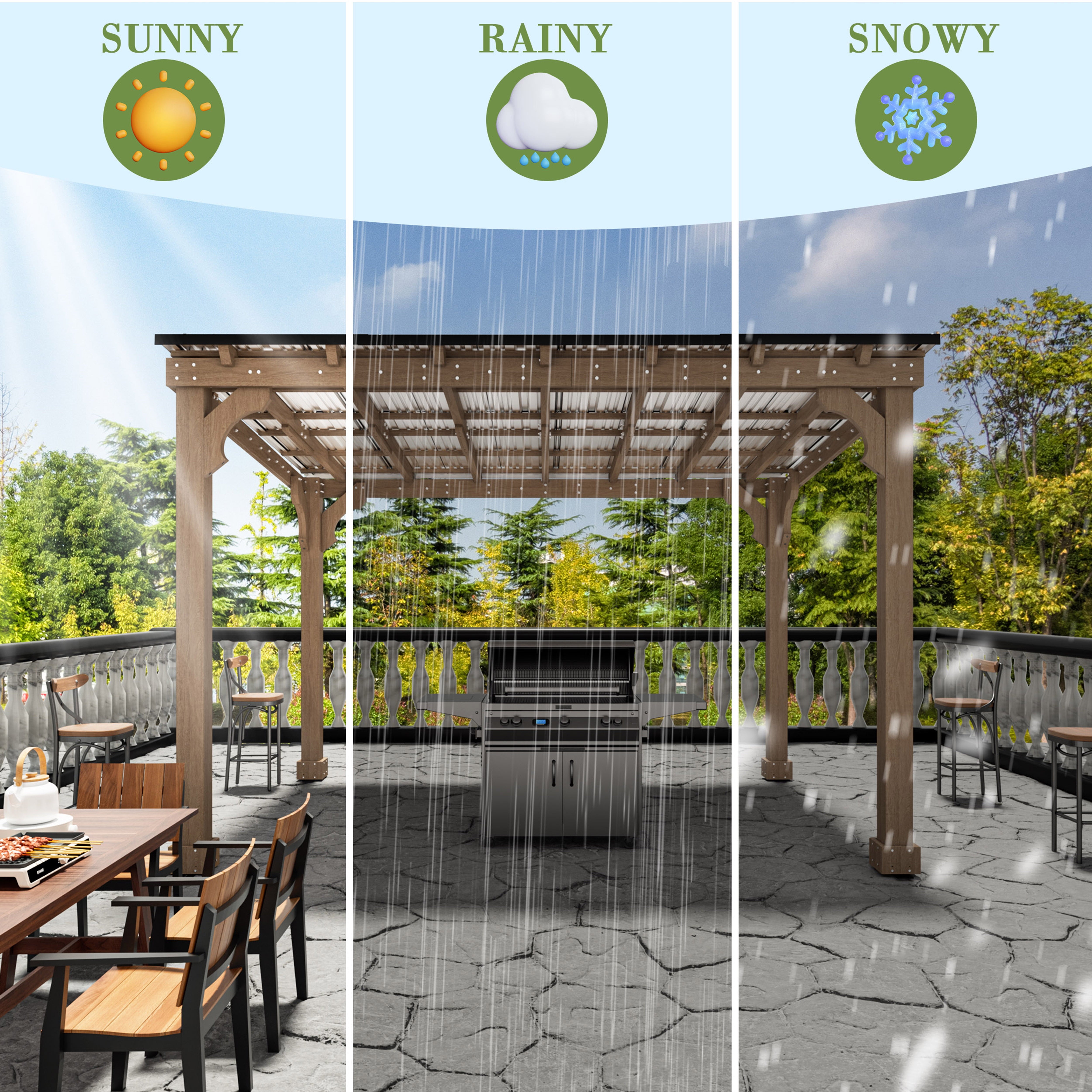 Mazonvintage 10'x 12' Outdoor Wooden Grill Gazebo, Heavy Duty BBQ Pergola for Deck, Garden and Patio