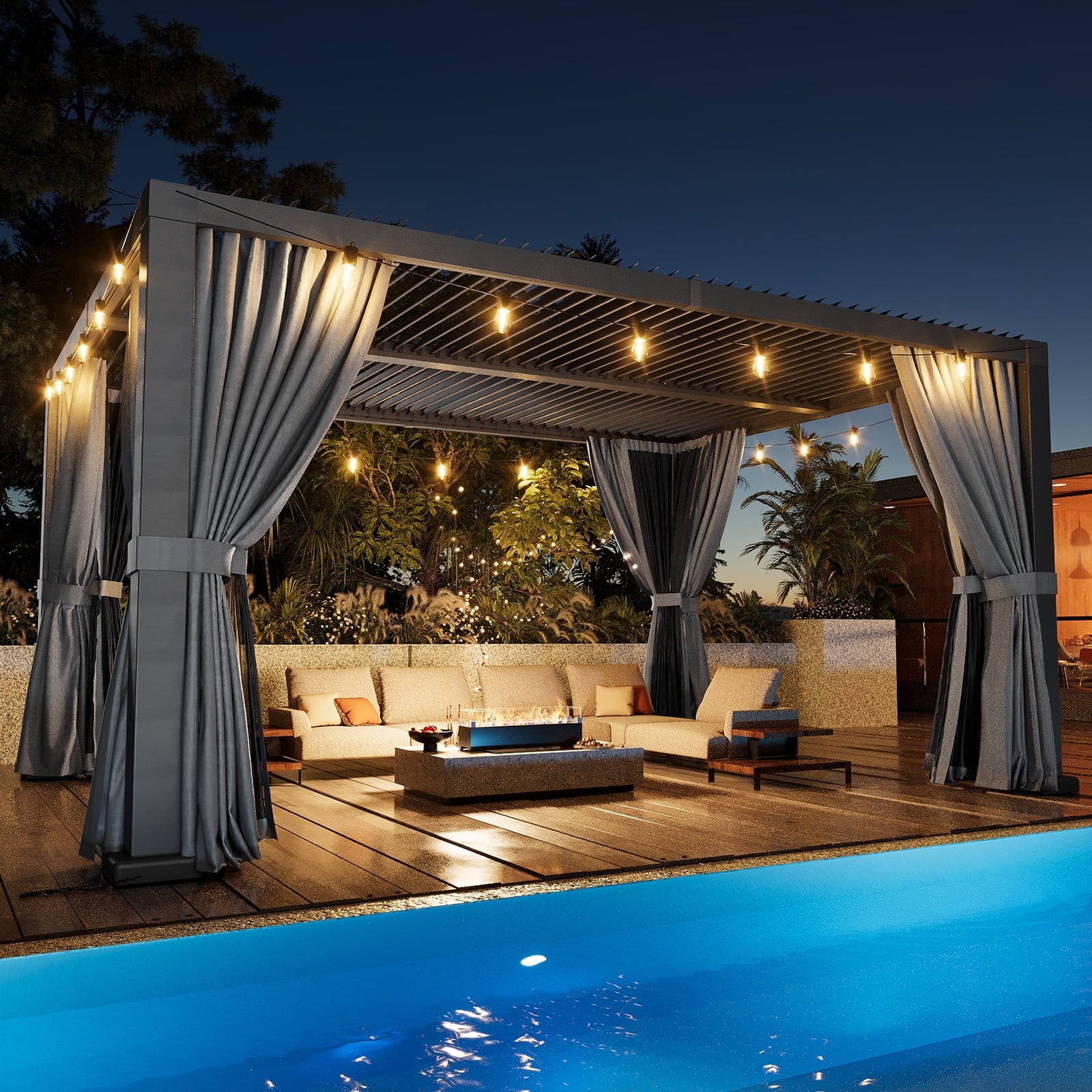 Mazonvintage Louvered Pergola 12' x 16' Outdoor Aluminum Pergola with Adjustable Top for Decks, Gardens and Backyards, Gray