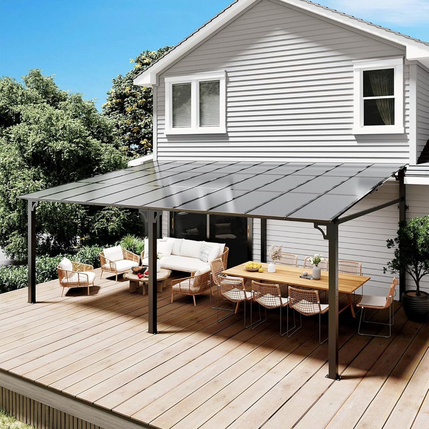 Mazonvintage 12'x20' Outdoor Wall Mounted Gazebo, Hardtop Pergola, Metal Awnings for Patio Mazonvintage Deck