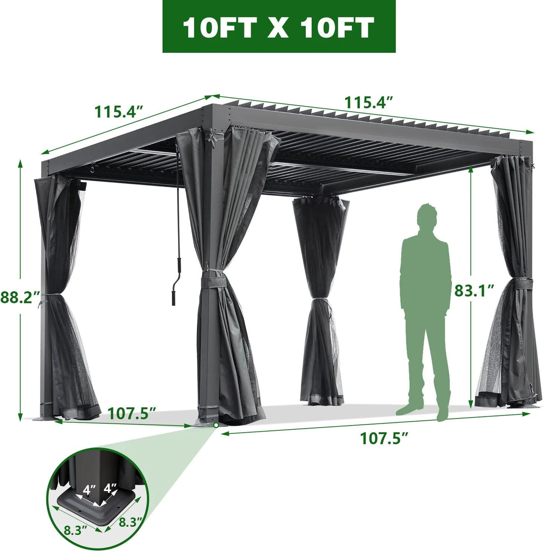U-Mazonvintage Louvered Pergola 10x10, All Aluminum Pergola with Adjustable Rainproof Roof,Dark Grey