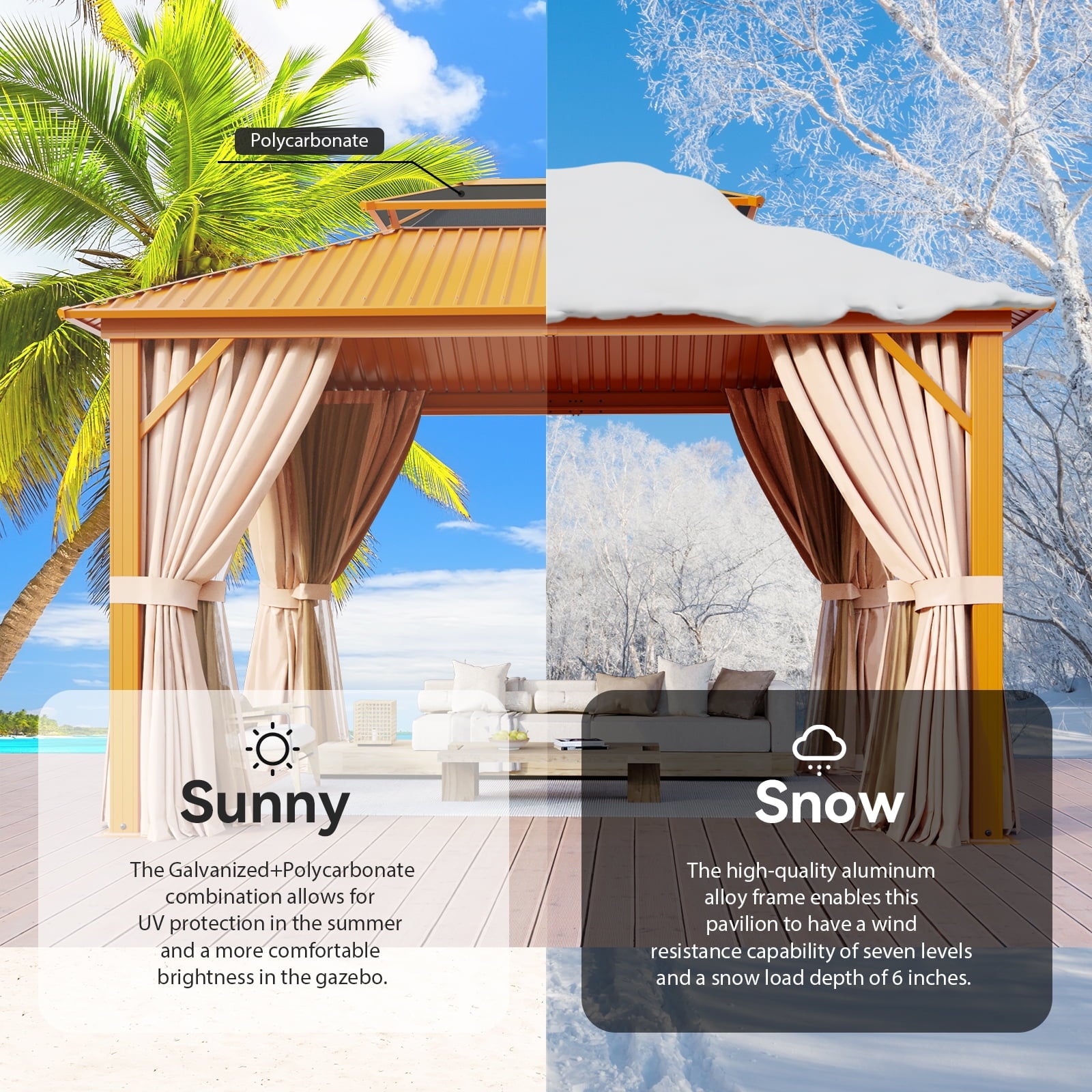Mazonvintage 10' x 12' Hardtop Gazebo with Aluminum Frame, Double Galvanized Steel Roof
