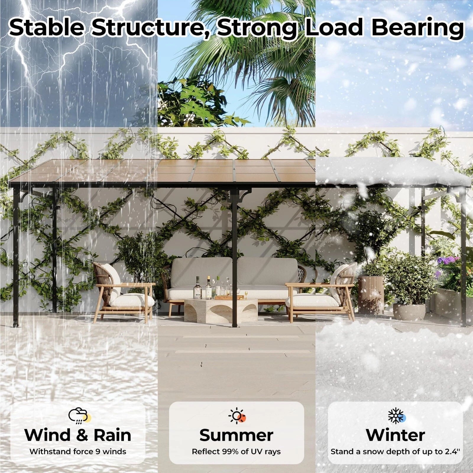Mazonvintage 12'x20' Outdoor Wall Mounted Gazebo, Hardtop Pergola, Metal Awnings for Patio Mazonvintage Deck