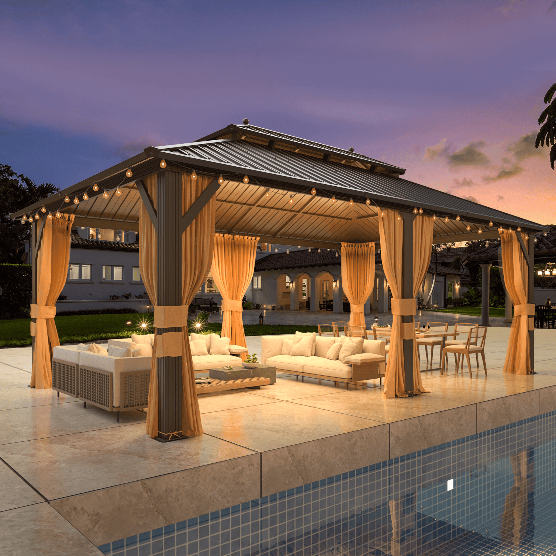 Mazonvintage 12' x 20' Hardtop Gazebo Aluminum Frame Gazebo with Galvanized Steel Double Roof