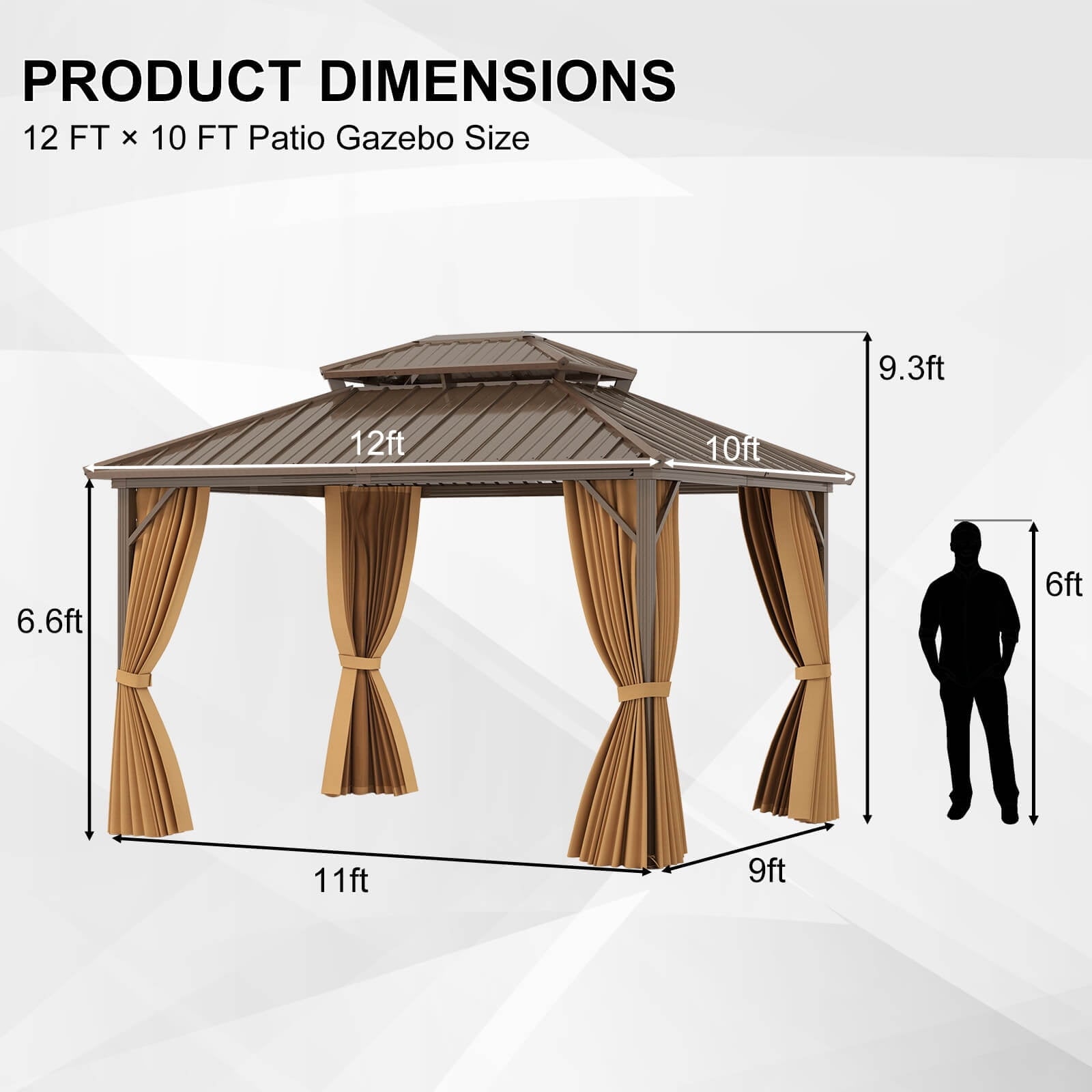 Mazonvintage 12 X 10 FT Mazonvintage Gazebo with  Netting Heavy-Duty Double-Roof Galvanized Metal Top
