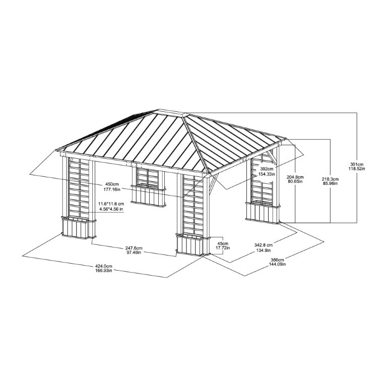 Mazonvintage 13.3 ft. x 14.8 ft. Wilmington Hardtop Gazebo with Galvanized Steel Roof and Frame, Featuring Four Built-in Planters
