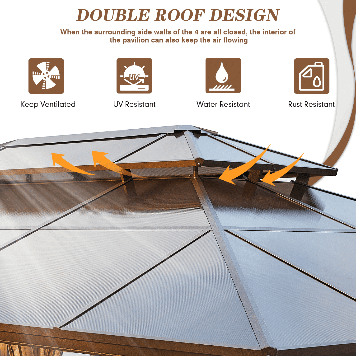 Mazonvintage 12'x20' Gazebo Polycarbonate Double Roof Canopy with Aluminum Frame, Outdoor Permanent Metal Pavilion with Netting and Curtains for Garden Patio Lawns