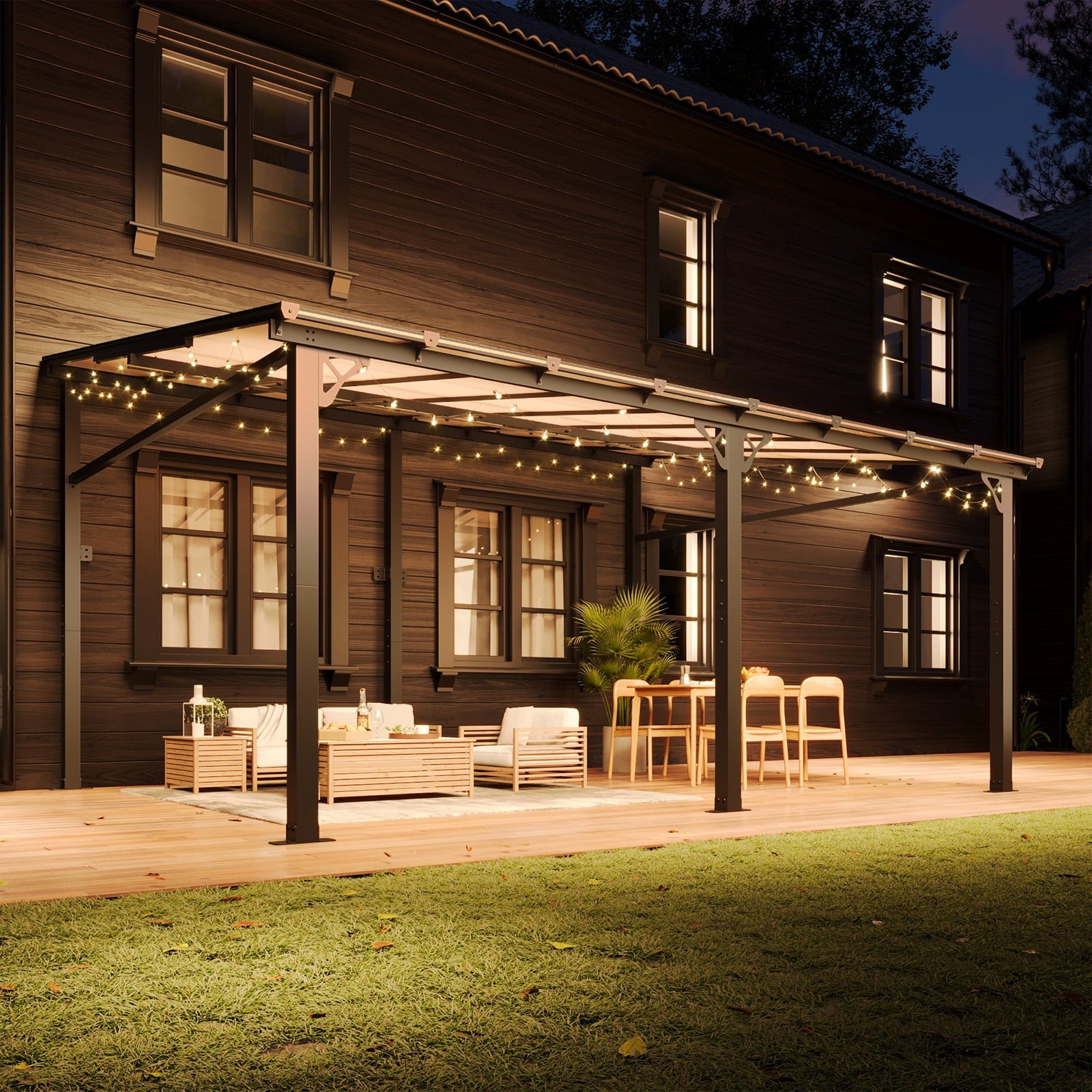 Mazonvintage 12' x 16' Gazebo for Patio, Large Wall-Mounted Heavy Duty Awnings, Gazebo Pergola with Sloped Roof, for Backyard, Deck, Patio