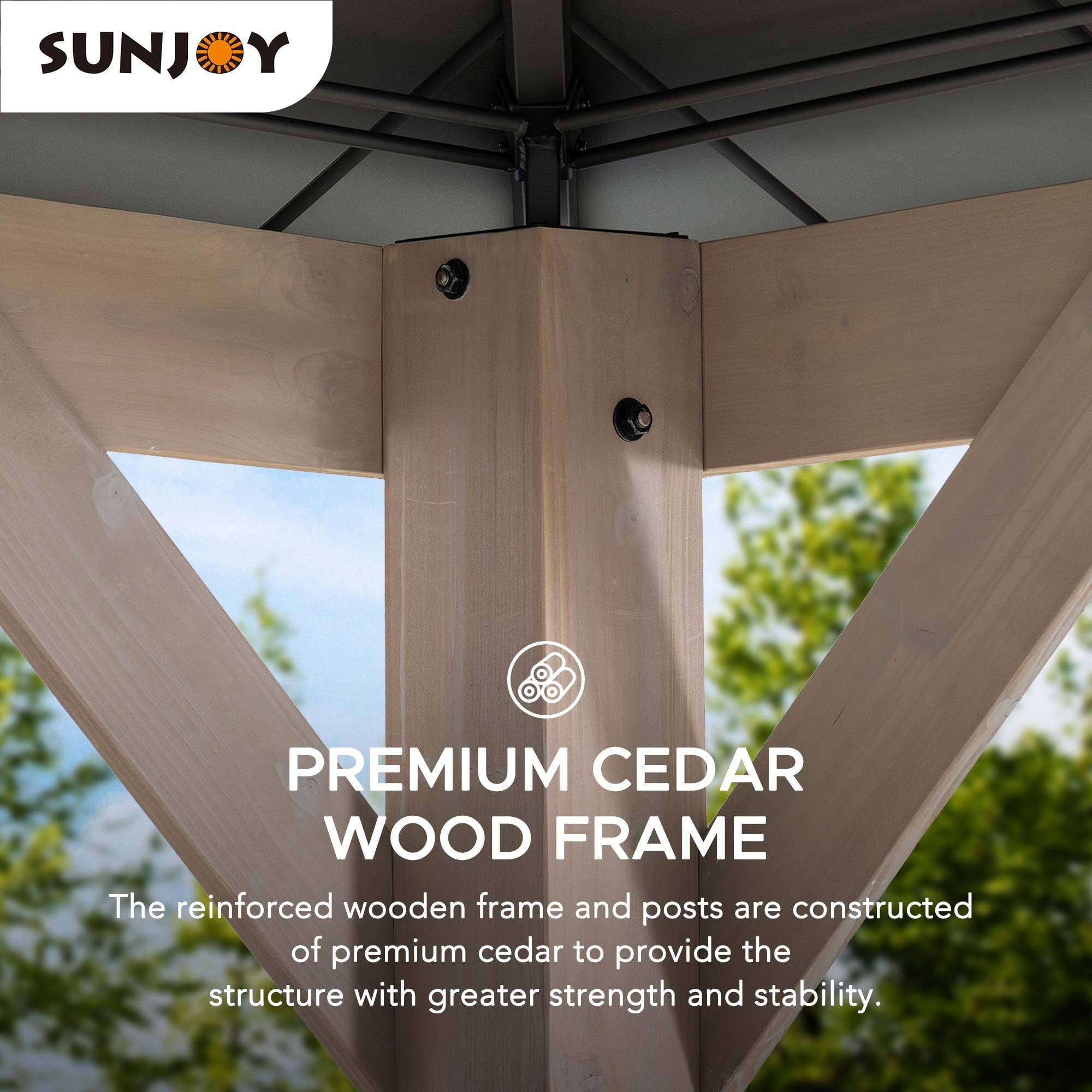 Mazonvintage Hardtop Gazebo 13 x 15 ft. Standard Cedar Framed Wood Gazebo, Outdoor Patio Gazebo with Dark Brown Steel and Polycarbonate Hip Roof and Ceiling Hook, Dark Brown Roof + Dark Wood Frame