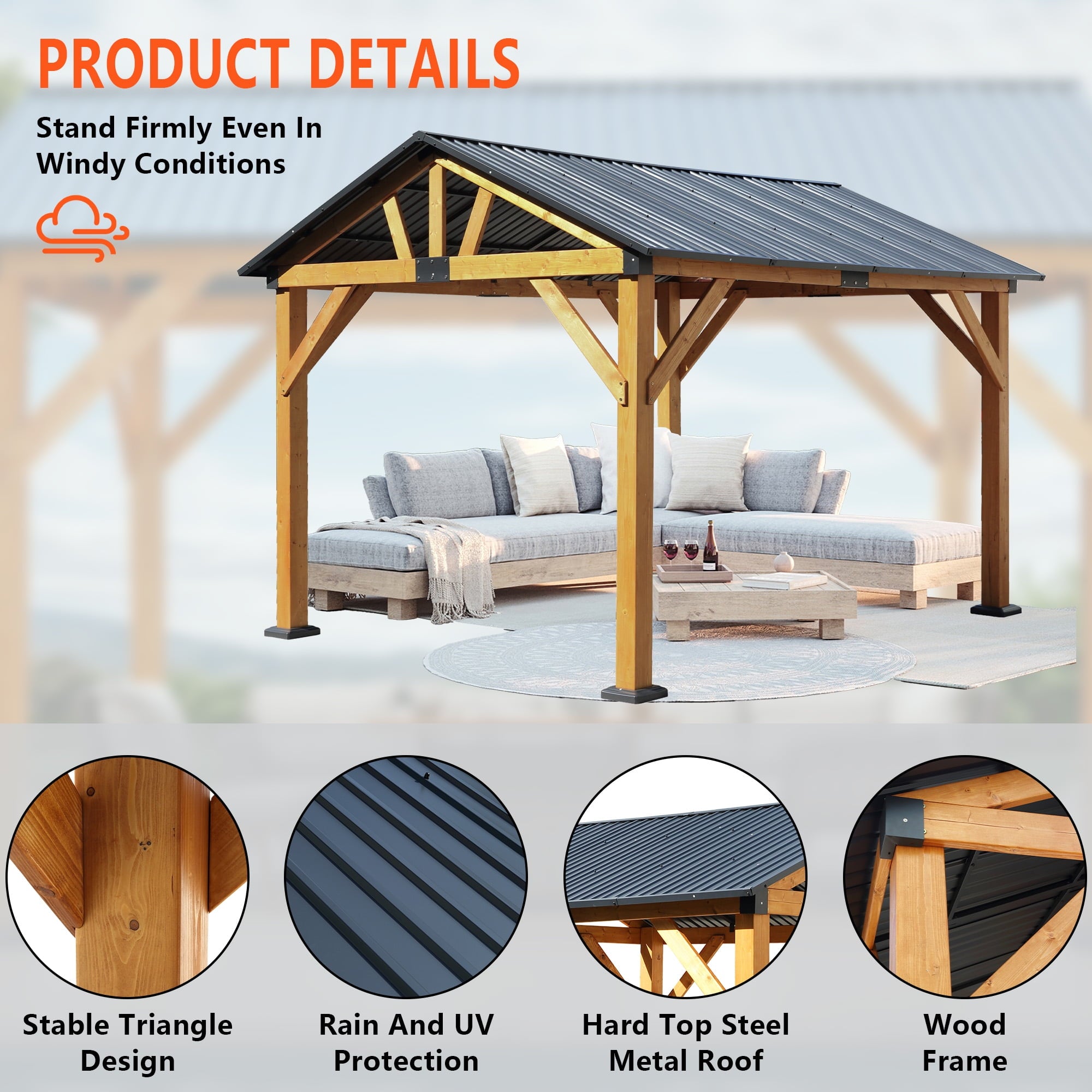 Mazonvintage Fir Wood Carport Pavilion All Weather Mazonvintage Galvanized Steel Roof Heavy Duty Gazebo Backyard Patio Garden Shelter